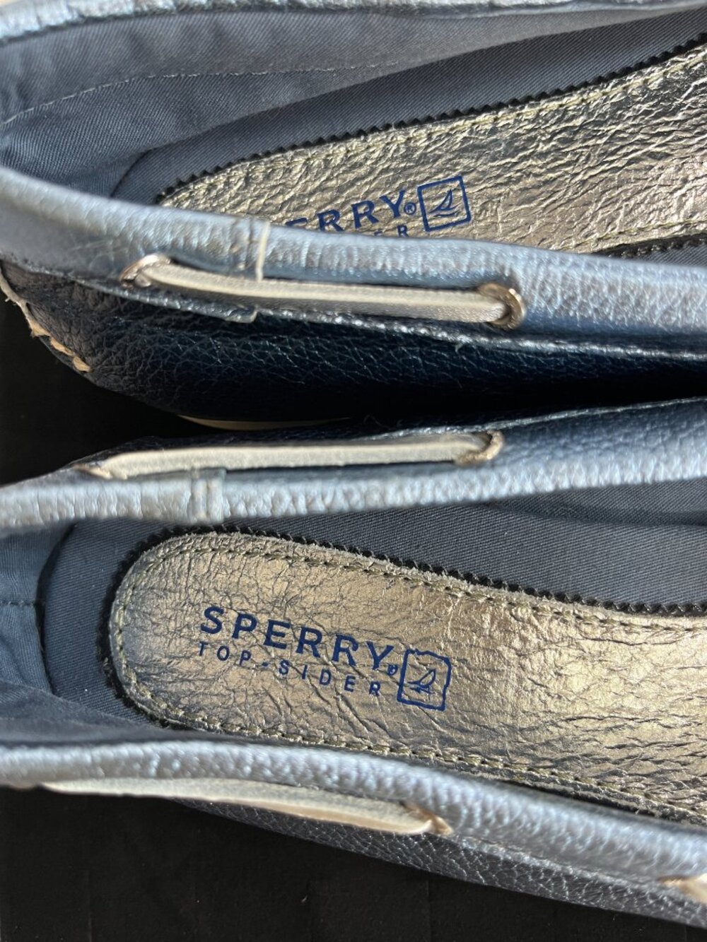 Sperry Top-Sider Blue Silver Metallic Leather Boat Shoes Women’s Size 8M - Picture 12 of 15